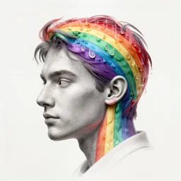 the head of a sophisticated man partially made of rainbows, an ultrafine detailed illustration by james jean, final fantasy, intricate linework, bright colors, behance contest winner, vanitas, angular, altermodern, unreal engine 5 highly rendered, global illumination, radiant light, detailed and intricate environment