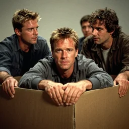 michael biehn hiding from enemies behind a crate, 1 9 8 7, movie still
