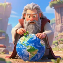 Pixar render of god eating earth, 4K, high octane render