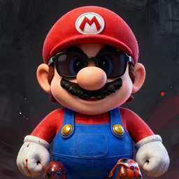 serious rap album cover of gritty dark rap cartoon super mario!!! wearing sunglasses. oil splashes and cool brush strokes. hyper detailed, 4 k, high quality, smooth, sharp focus
