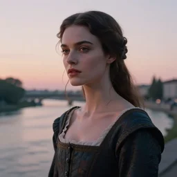 photographic portrait of a stunningly beautiful renaissance female in soft dreamy light at sunset, beside the river, soft focus, contemporary fashion shoot, in a denis villeneuve and tim burton movie, by edward robert hughes, annie leibovitz and steve mccurry, david lazar, jimmy nelsson, extremely detailed, breathtaking, hyperrealistic, perfect face, octane render