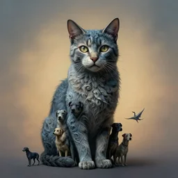 potrait of cat body made of multiple dogs, by zdzislaw beksinski, by dariusz zawadzki, by wayne barlowe, amazing details, biomorphic, gothic, surrealism, cosmic horror, lovecraftian, cold hue's, warm tone gradient background, concept art, beautiful composition