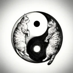 two cats holding each other's tail, yin yang circle design, tattoo design, ink drawing, designed by Kamiel Proost