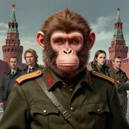 portrait of putin as a monkey in kremlin, epic, tragic, military art, fantasy, dieselpunk, hd shot, digital portrait, beautiful, artstation, comic style, by artgerm, guy denning, jakub rozalski, magali villeneuve and charlie bowater