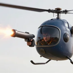 harry potter shooting bazuka from helicopter. helmet.
