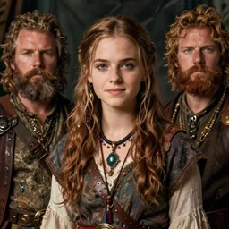 detailed ultrarealistic photography of scifi rustic medieval hippie warrior girl emma watson, brom, craig mullins, vallejo, moebius, artstation, mucha cinematic