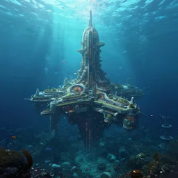 underwater metropolis, deep sea, volumetric lighting, atmospheric, beautiful, artstation, concept art, 4 k, unreal engine