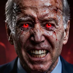 hyper realistic ultra realistic horror terror dimensional photo furious glowing red eyes, extreme fear, panic, psychotic, biden, high quality photo, detailed , 8k