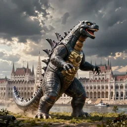 kaiju attack in budapest photography realistic, detailed, cinematic artstation
