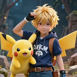 An epic fantasy comic book style portrait painting of a young blonde boy thief in the style of pokemon, unreal 5, DAZ, hyperrealistic, octane render, cosplay, RPG portrait, dynamic lighting