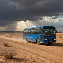 Going Nowhere Fast, desert, blue bus