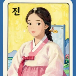 pretty korean woman wearing beatiful hanbok, face by artgerm, bright pastel colors, studio ghibli painterly style, trending on artstation, tarot card