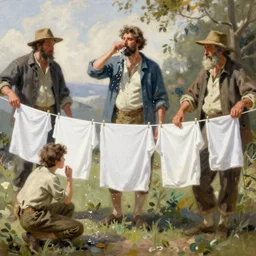 painting by sargent and leyendecker and greg hildebrandt savrasov levitan clean white washing blowing in the wind on a washing line 3 d octane render volumetric light