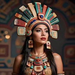 studio photo of an aztec glamour supermodel, gorgeous professional ancient aztec female model, bokeh