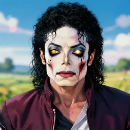 michael jackson!!!! realistic dramatic !big face close up concept art  of michael jackson thriller zombie as a dragon ball Z  character, beautiful landscape bokeh , 4k anime character illustration by akira toriyama, artstation