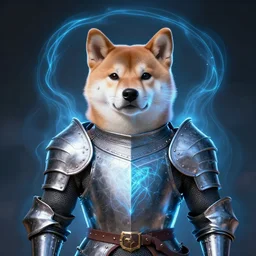 medieval paladin knight armor, anthropomorphic shiba inu, kirlian photography field glowing, portrait art by donato giancola and greg rutkowski, realistic face, kirlian field, visible magnetic field, digital art, trending on artstation, symmetry