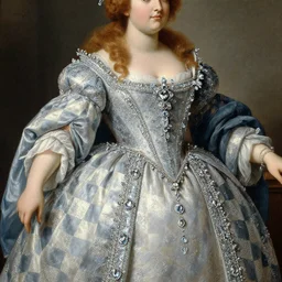 Detailed Baroque painting of mei from overwatch as an regal noblewoman, checkered brocade dress made of crystals and ice, style of giotto and thomas kinkade, intricate, soft lighting, chubby big bosomy physique |