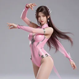 irelia, the blade dancer, wearing pink bodysuit with metal ornaments, asian descent, elegant, graceful, highly detailed, 8 k hdr photograph