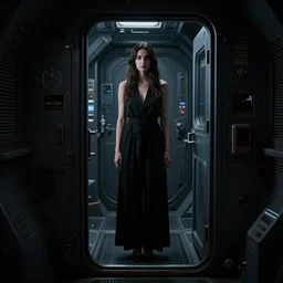 woman ( inside a dark spaceship ), by donato giancola.