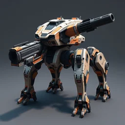 a futuristic four legged!! robot mecha, with a big gun, scifi concept art, octane render, raytracing, unreal engine, trending on artstation, 4 k