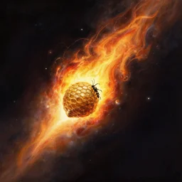 A digital painting of a meteor containing an insect hive burning up in the atmosphere, Wayne Barlowe Greg Rutkowski Jessica Rossier