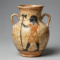 Urartian poterie à l'engobe, representing Ur-Enkidu wielding his sacred mace, 2000 B.C, Musée du Louvre catalogue photography