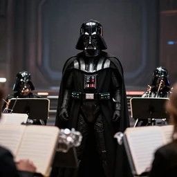 film still of Darth Vader conducting and orchestra in the new Star Wars movie, 4k