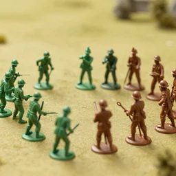 a war between green and brown toy soldiers