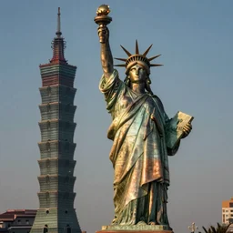 photo of the statue of liberty as a taiwanese asian in taipei, copper cladding