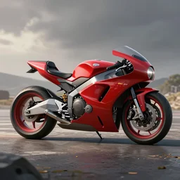 drawing of next Gen  prototype concept red motorcycle, Japanese engineering,  blade runner style, classic 70s, 3d,  photorealism