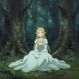 elven princess sitting alone in the melancholy forest. andreas achenbach, artgerm, mikko lagerstedt, zack snyder, tokujin yoshioka