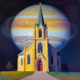 church on Jupiter by peter mohrbacher, vivid colors, matte painting, 8K, concept art, mystical color scheme, trending on artstation