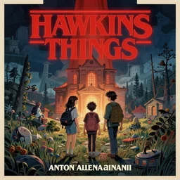 a travel poster illustration depicting hawkins stranger things, vintage style, detailed illustration, digital painting, vector art, trending on artstration, trending on behance, by anton fadeev, by alena aenami, by makato shinkai