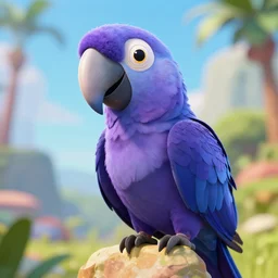 a violet parrot, isometric 3 d, ultra hd, character design by pixar and hayao miyazaki, unreal 5, daz, hyperrealistic, octane render, cosplay, rpg portrait, dynamic lighting, intricate detail, summer vibrancy, cinematic