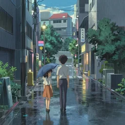 the scenery, the movie weathering with you, by makoto shinkai, light effect, rainy weather, city center, 8 k, unreal ungine