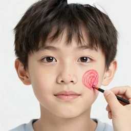 left side of the face of a person is a photograph, the right side of the face is drawn by a kid