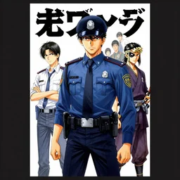 professionally drawn seinen mature cyberpunk detective horror action manga comic cover about the police and samurai, full color, beautifully drawn coherent professional, drawn by ilya kuvshinov, satoshi kon, and hiromu arakawa and tsutomu nihei. japanese script kanji hiragana on the cover. simplistic minimalist cover art. stylized stylistic.