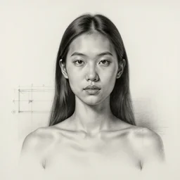 a beautiful hyperrealistic bruletova portrait asian and body in pencil from a photo, by peter mohrbacher, technical drawing, blueprint diagram, trending on artstation