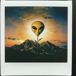 a flower in shape of flying alien mountains, by pieter bruegel the elder, by wangechi mutu, instax, shot on 7 0 mm, vintage, 8 k resolution, volumetric light, rtx light, octane render
