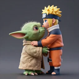 3 d render yoda kissing naruto uzumaki
