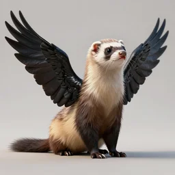 a creature with the body of a ferret, wings and beak of a raven.