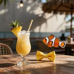 supper club, piña colada’s bow tie, clown fish being