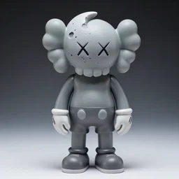 photo of plastic painted toy figurine collectible grey moon with creepy smiling face with large craters with hands standing on legs in sneakers