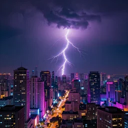 neon cityscape during a lightning storm, colorful, neon lights, futuristic, 8k, dramatic lighting, realistic, professional, concept art, artstation hd, trending on social media,