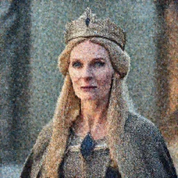 photo of a beautiful nordic queen with ornate crown and cloak, 35mm