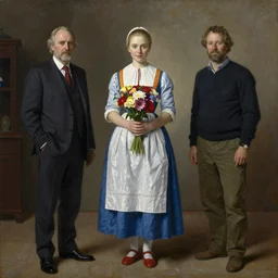 Richard Schmid and Jeremy Lipking and Antonio Rotta full length portrait painting of a young beautiful traditonal dutch woman holding flowers