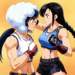 tifa lockhart punching cloud strife in the face, cheek ripple, by tetsuya nomura