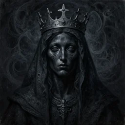 a painting of a jet - black ominous religious figure with a crown on its head, ultrafine detailed oil painting, portrait, neo - expressionism, concept art, fractalism, cosmic horror, digital art, trending on artstation