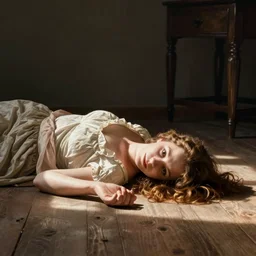Jenna Fischer laying on the floor, by Edmund Blair Leighton