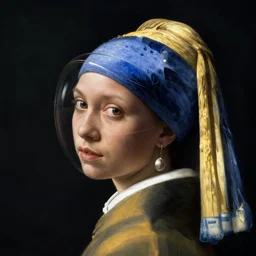 a woman's face in profile, aerodynamic glass helmet, in the style of the dutch masters and gregory crewdson, dark and moody